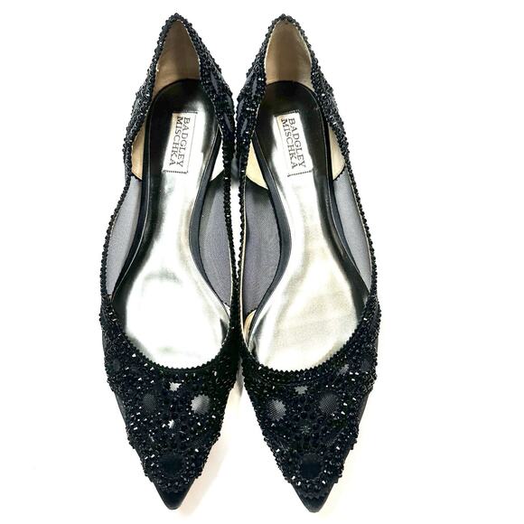 Badgley Mischka Shoes - Badgley Wide Mischka Gigi Crystal Pointed Flat Shoes 11 Black Elegant Charm Glam